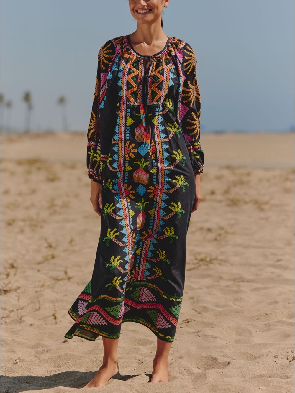 NWT Farm Rio x Anthropologie Long-Sleeve Tie-Front Maxi Dress